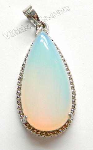 Smooth Long Teardrop Pendant w/ Bail &. Setting   Synthetic White Opal