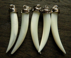 White Mother of Pearl Shell - Smooth Long Horn Pendant w/ Silver Bail