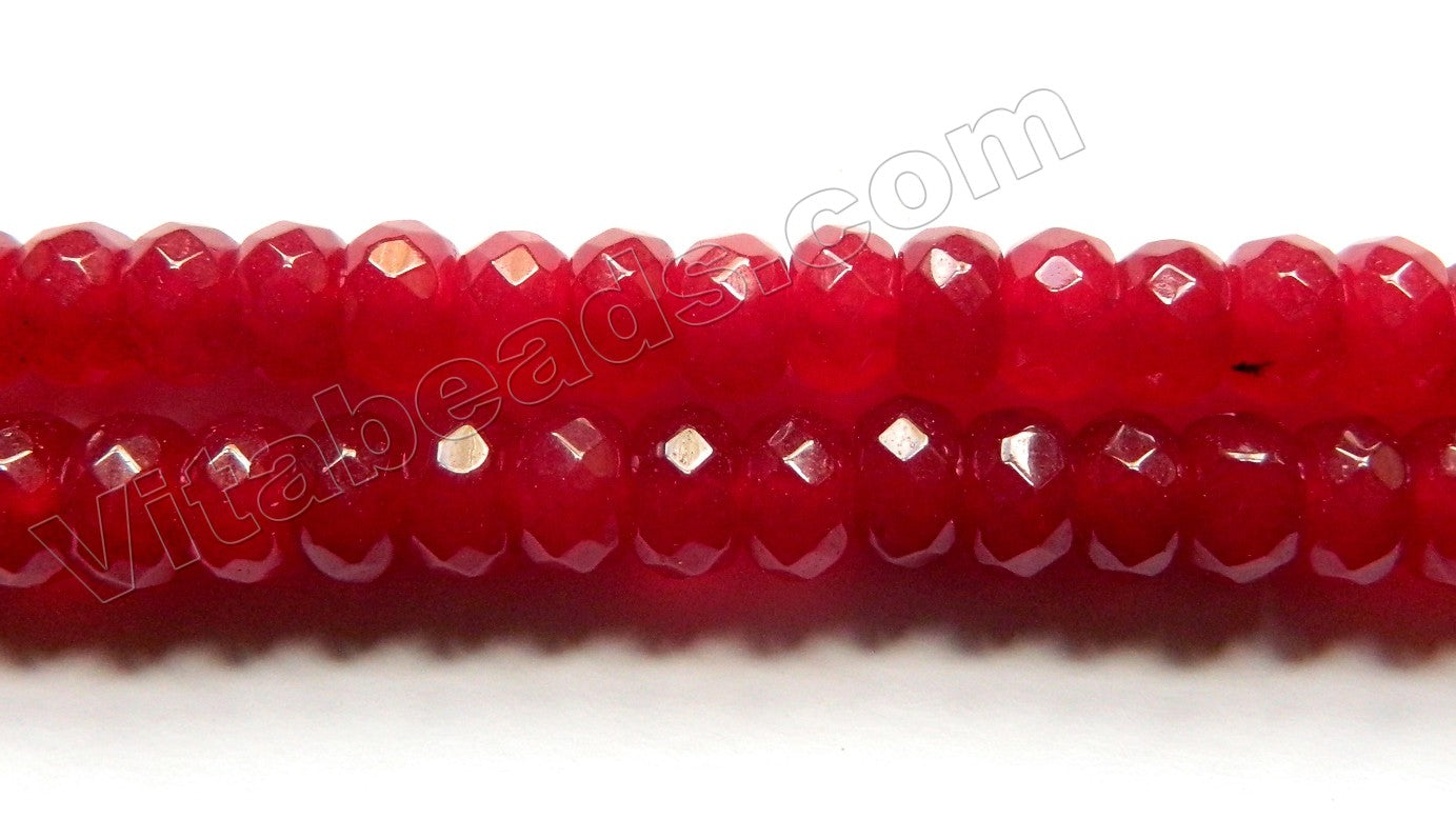 Dark Cherry Red Jade  -  Faceted Rondels  15"