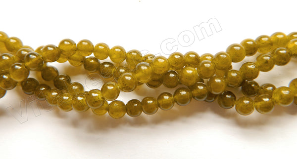 Green Amber Semi Transparent Jade  -  Smooth Round Beads  16"