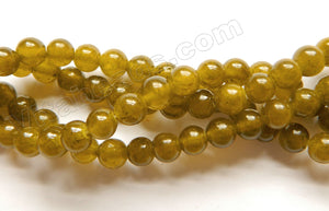 Green Amber Semi Transparent Jade  -  Smooth Round Beads  16"
