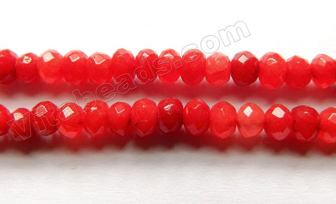 Bright Xmas Red Mashan Jade  -  Small Faceted Rondel  15"