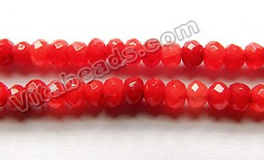 Bright Xmas Red Mashan Jade  -  Small Faceted Rondel  15"