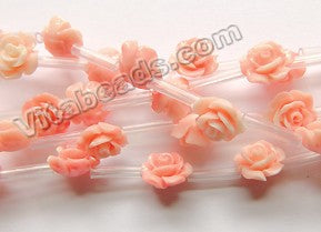 Synthetic Light Peach Coral Stone  -  Carved Rose Bulb Strand  15"