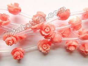 Synthetic Pink Peach Coral Stone  -  Carved Rose Bulb Strand  15"