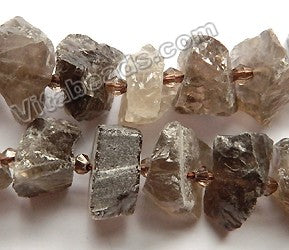 Raw Smoky Topaz Natural  -  Center Drilled Rough Nugget w/ Spacer 15"