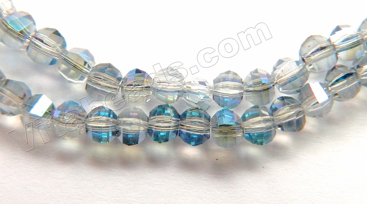 Mystic Light Blue Peacock Crystal  -  Small Faceted Lantern Beads 12"