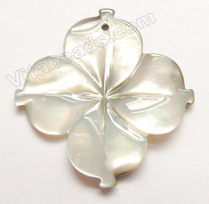 Carved Shell Pendant - Cream 4 petals Flower