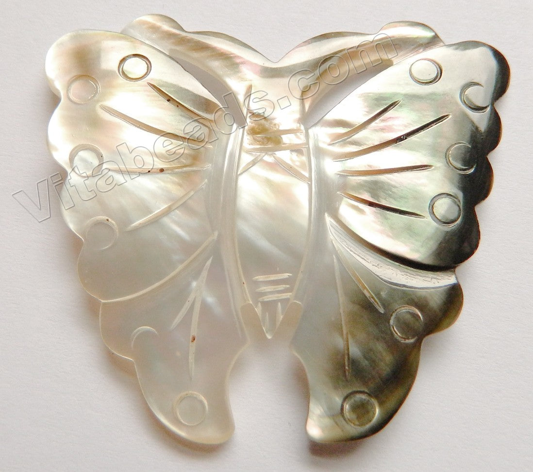 Carved Shell Pendant Butterfly - Cream Grey