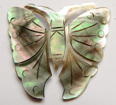 Carved Shell Pendant Butterfly - Light Green Peacock