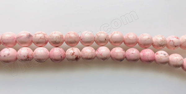 Pale Pink Cracked Turquoise - Smooth Round Beads  16"