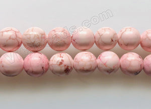 Pale Pink Cracked Turquoise - Smooth Round Beads  16"