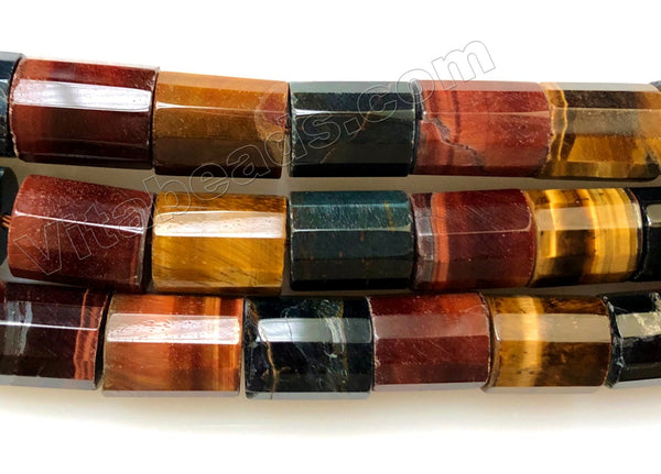 Mixed Red Yellow Blue Tiger Eye  -  Faceted Tube  16"