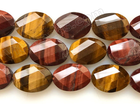 Mixed Red Yellow Tiger Eye A  -  Twist Faceted Oval  16"