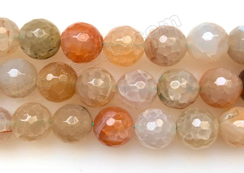 Light Peach Green Fire Agate  -  Faceted Round Beads  16"