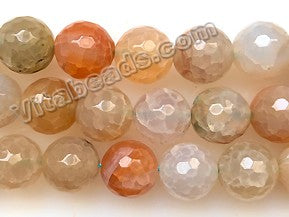 Light Peach Green Fire Agate  -  Faceted Round Beads  16"