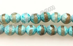 DZi Agate Turquoise Color w/ Grey Line  -  Faceted Round  15"