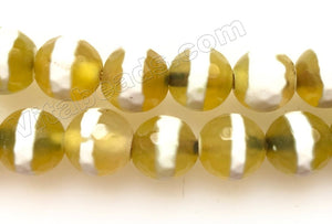 Dzi Olive Yellow Agate w White Line  -  Faceted Round 14"