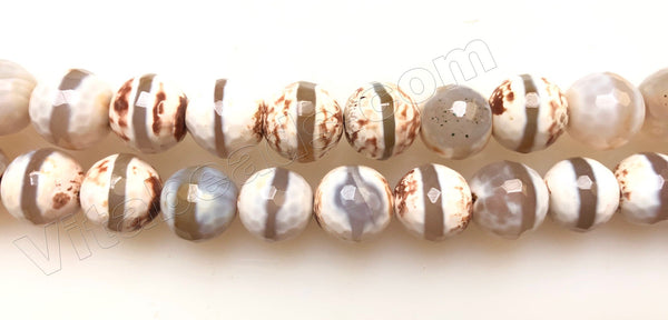 DZi Agate Light Brown w/ Grey Line  -  Faceted Round