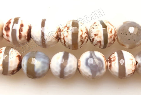 DZi Agate Light Brown w/ Grey Line  -  Faceted Round