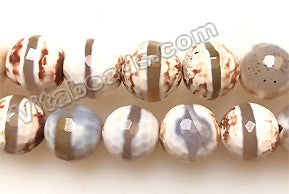 DZi Agate Light Brown w/ Grey Line  -  Faceted Round