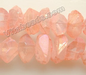Coated Pink Peach Crystal Natural AA  -  Machine Cut Center Drilled Pendulum Nuggets  16"