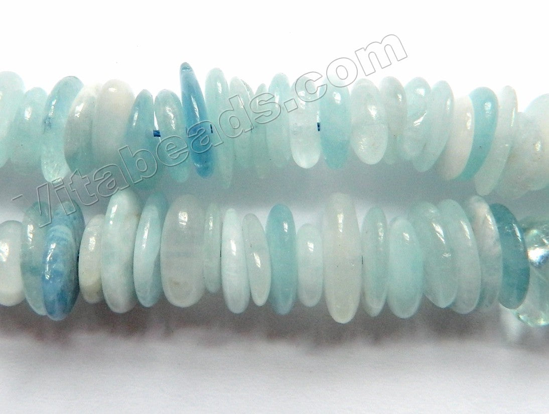 Aquamarine Natural A  -  Center Drilled Smooth Saucer Beads  16"