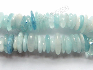 Aquamarine Natural A  -  Center Drilled Smooth Saucer Beads  16"