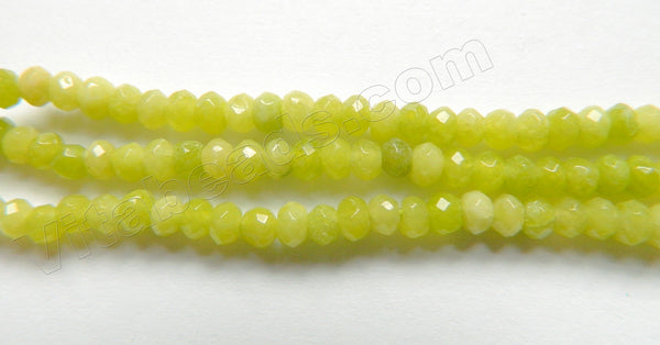 Bright Olive Lemon Mashan Jade A  -  Small Faceted Rondel  14"