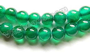 Dark Emerald Semi Transparent Jade  -  Smooth Round Beads  16"
