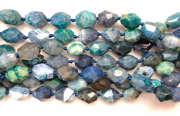 Mixed Blue Green Grey Lilly Fire Agate  -  Machine Cut Nuggets 16"