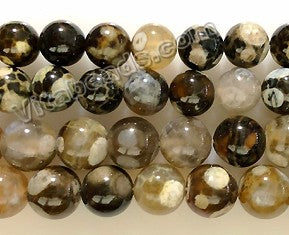 Turtle Fire Agate  -  Smooth Round Beads  16"