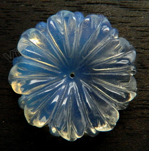Carved Chamomile Flower Pendant - Synthetic White Blue Clear Opal