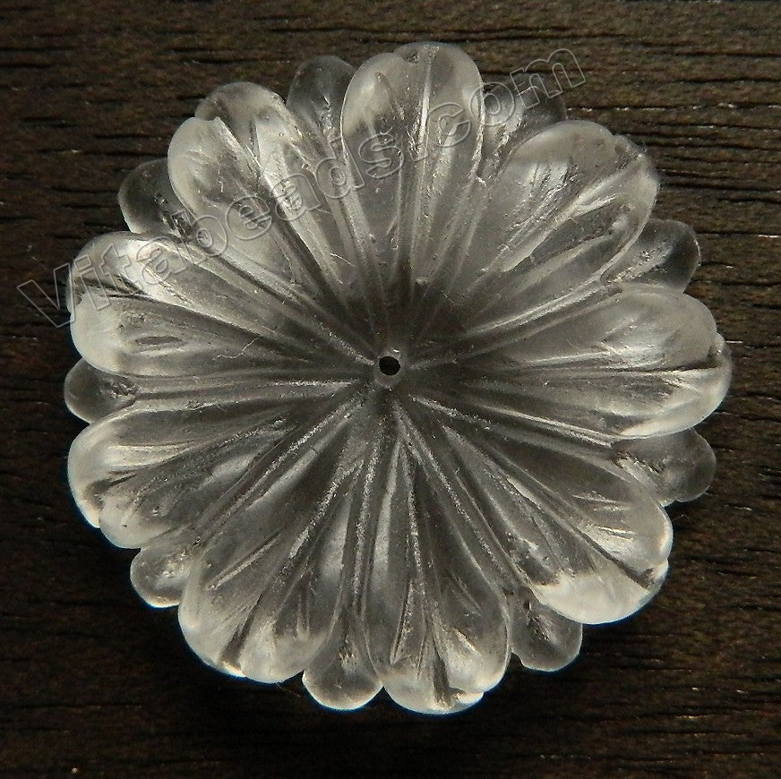 Carved Chamomile Flower Pendant - Clear Crystal Quartz