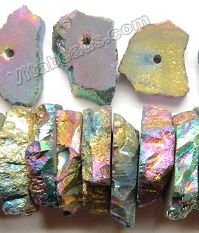 Metallic Peacock Plated Natural Crystal  -  Center Drilled Slabs / 10 pc set