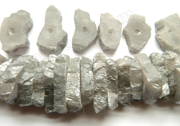 Silver Plated Natural Grey Crystal  -  Center Drilled Slabs / 10 pc set