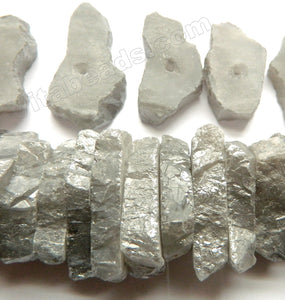 Silver Plated Natural Grey Crystal  -  Center Drilled Slabs / 10 pc set