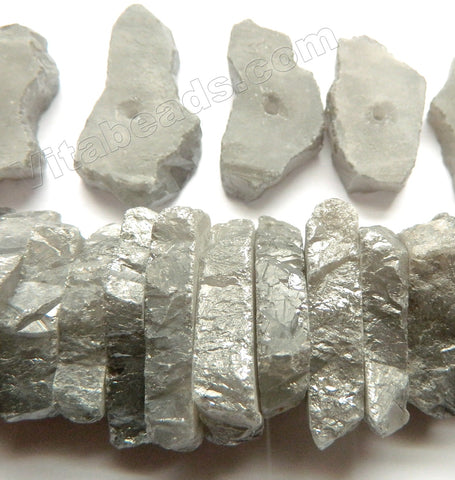 Silver Plated Natural Grey Crystal  -  Center Drilled Slabs / 10 pc set