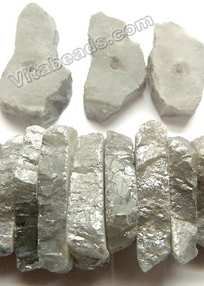 Silver Plated Natural Grey Crystal  -  Center Drilled Slabs / 10 pc set