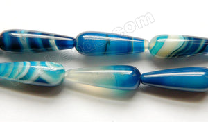 Blue Sardonix Agate  -  Smooth Long Drops  16"