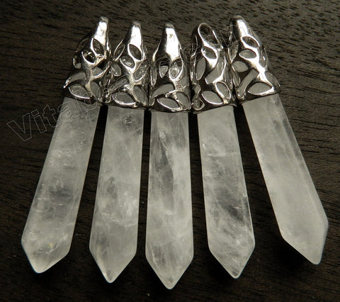 Natural Rock Crystal - 6-Side Pendulum Pendant w/ Silver Bail