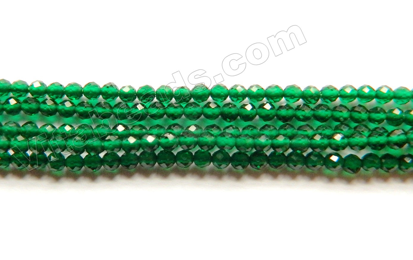 Dark Green Zirconia Crystal AAA  -  Small Faceted Round Beads  15"