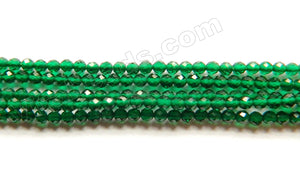 Dark Green Zirconia Crystal AAA  -  Small Faceted Round Beads  15"