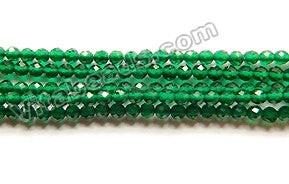 Dark Green Zirconia Crystal AAA  -  Small Faceted Round Beads  15"