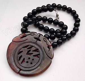 Carved SoCho Jade Neclace w/ Black Onyx Chain - "Blessing"