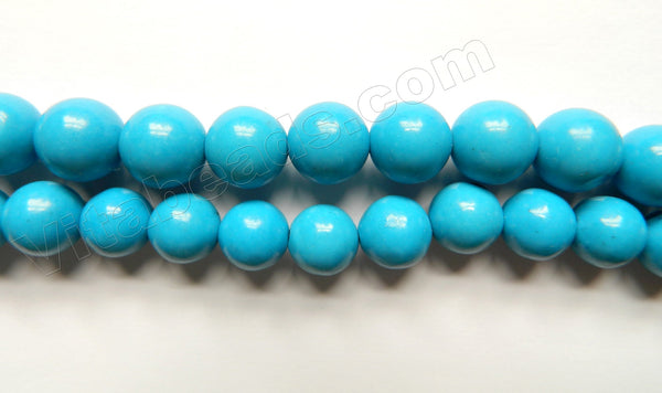 Deep Blue Turquoise Color Solid Jade  -  Smooth Round Beads  15"