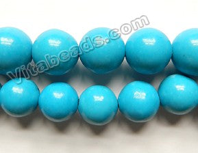 Deep Blue Turquoise Color Solid Jade  -  Smooth Round Beads  15"