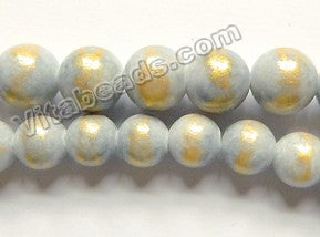 Very Light Blue Jade w/ Gold Foil   -  Smooth Round Beads 16"