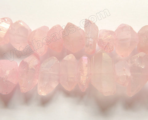 Coated Rose Pink Crystal Natural AA  -  Machine Cut Center Drilled Pendulum Nuggets  16"