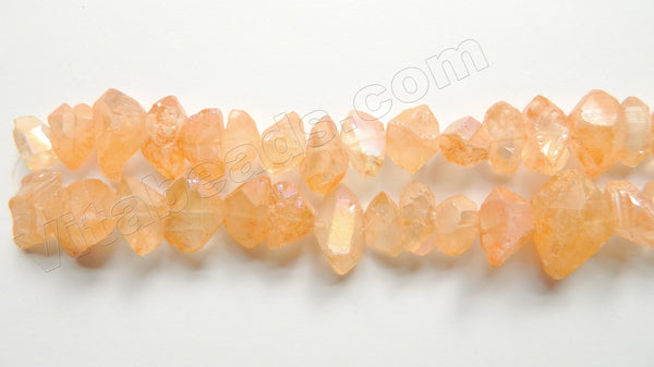 Coated Yellow Peach Crystal Natural AA  -  Machine Cut Center Drilled Pendulum Nuggets  16"